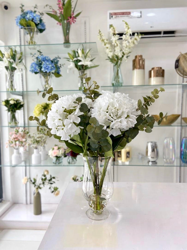 Large Hydrangeas in Footed Vase