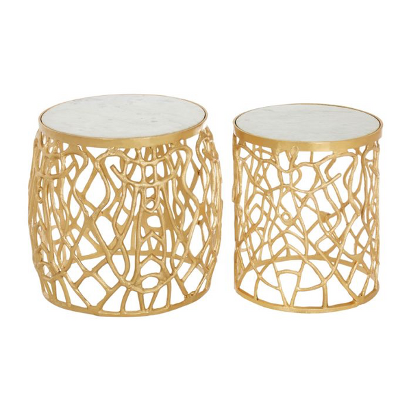 TEMPLAR GOLD FINISH MARBLE SIDE TABLES