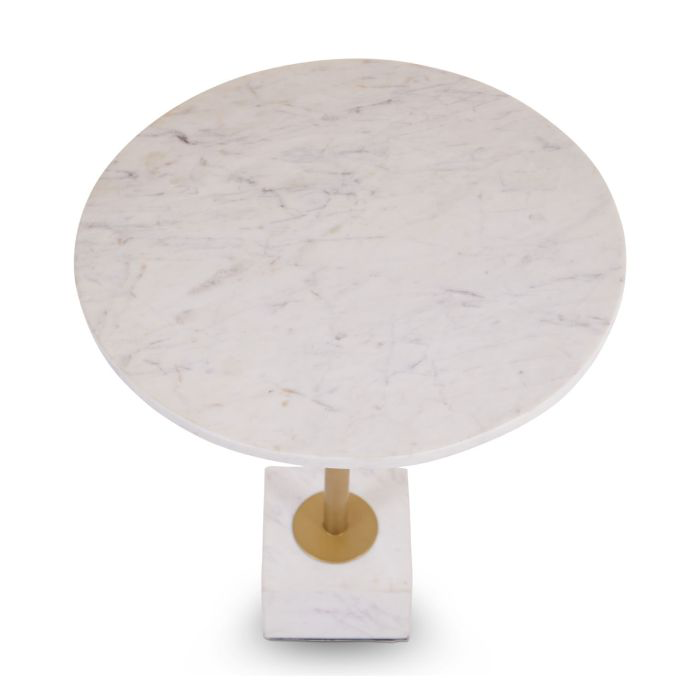 WHITE MARBLE TOP SIDE TABLE WITH T SHAPED BASE