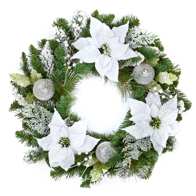 60cm Poinsettia Wreath White