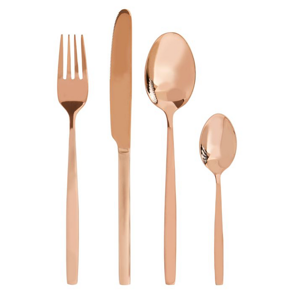 16Pc Rose Gold Finish Cutlery Set