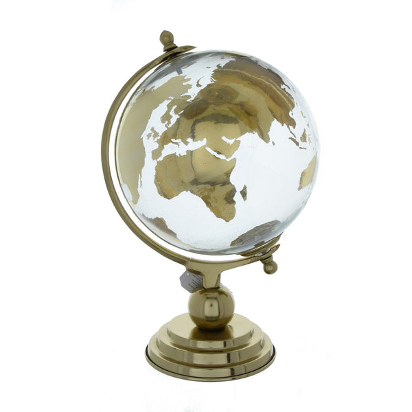 Large Glass Globe on Metal Stand Gold 32cm