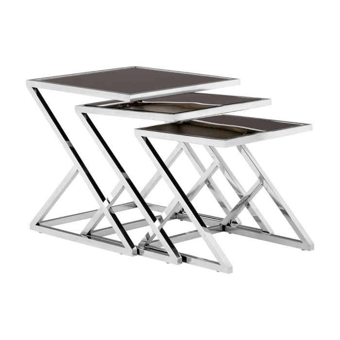 NEST OF 3 TABLES WITH SILVER FRAMES