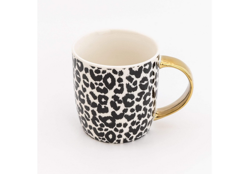 Animal Luxe Barrel Mug with Leopard Print - Black