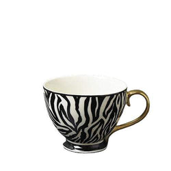 Animal Luxe Footed Mug Zebra Print Black with Gold Handle