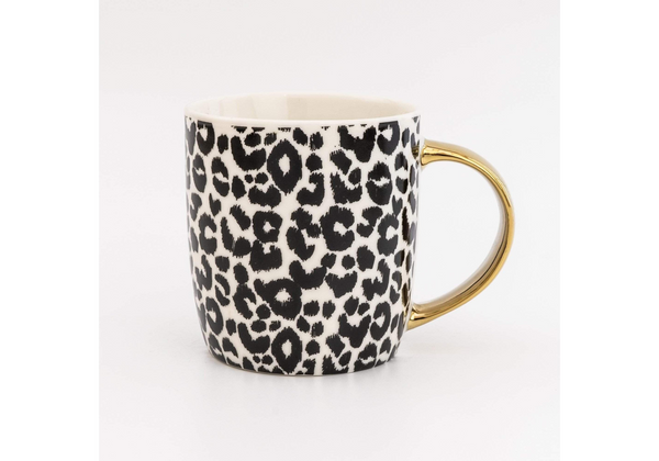 Animal Luxe Barrel Mug with Leopard Print - Black