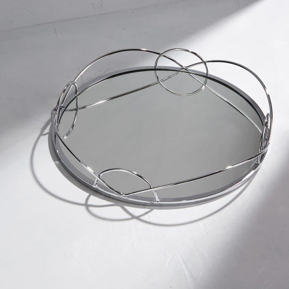 Large Round Silver Mirrored Decorative Trays
