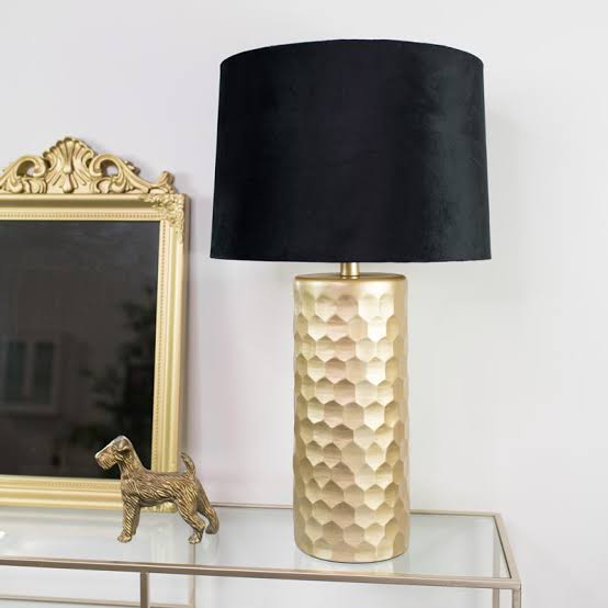 Copy of Honey Comb GoldTable Lamp With Grey Velvet Shade