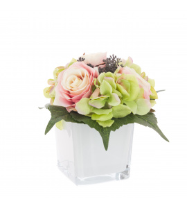 Rose & Hydrangea in White Cube