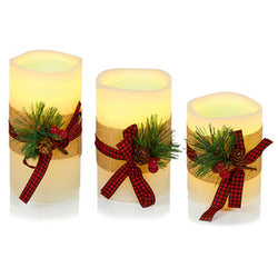 Set of 3 Wax Candles With Tartan Ribbon