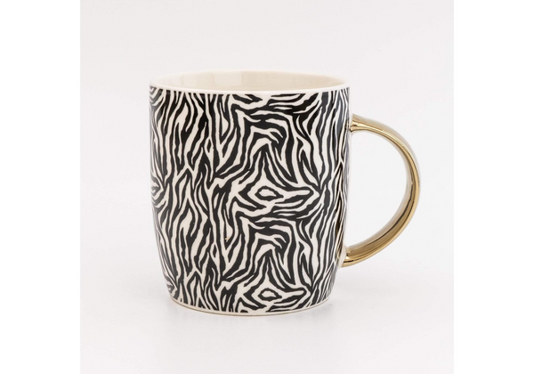 Animal Luxe Barrel Mug with Zebra Print - Black