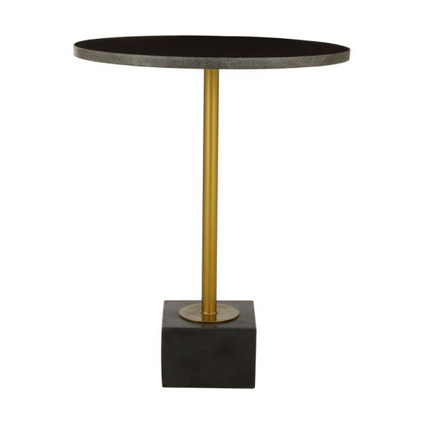 BLACK MARBLE TOP SIDE TABLE WITH T SHAPED BASE