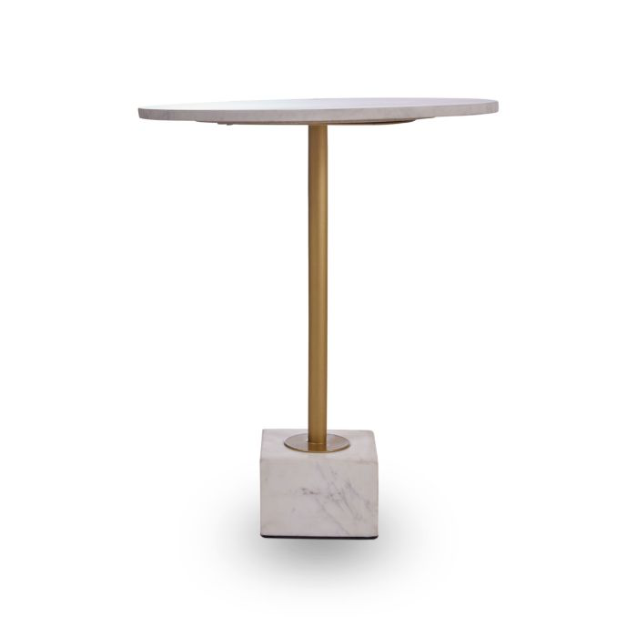 WHITE MARBLE TOP SIDE TABLE WITH T SHAPED BASE