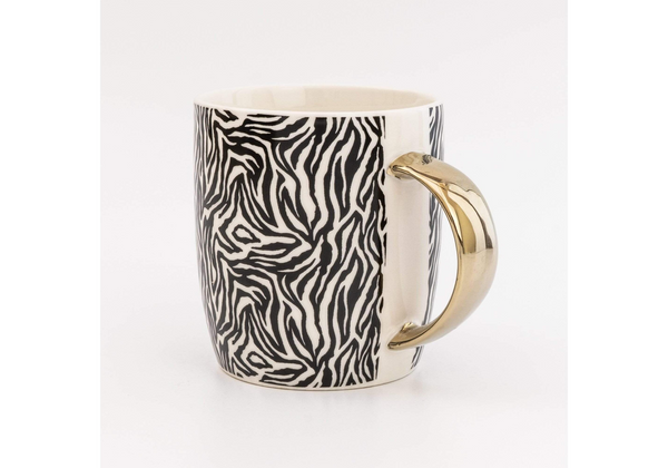 Animal Luxe Barrel Mug with Zebra Print - Black