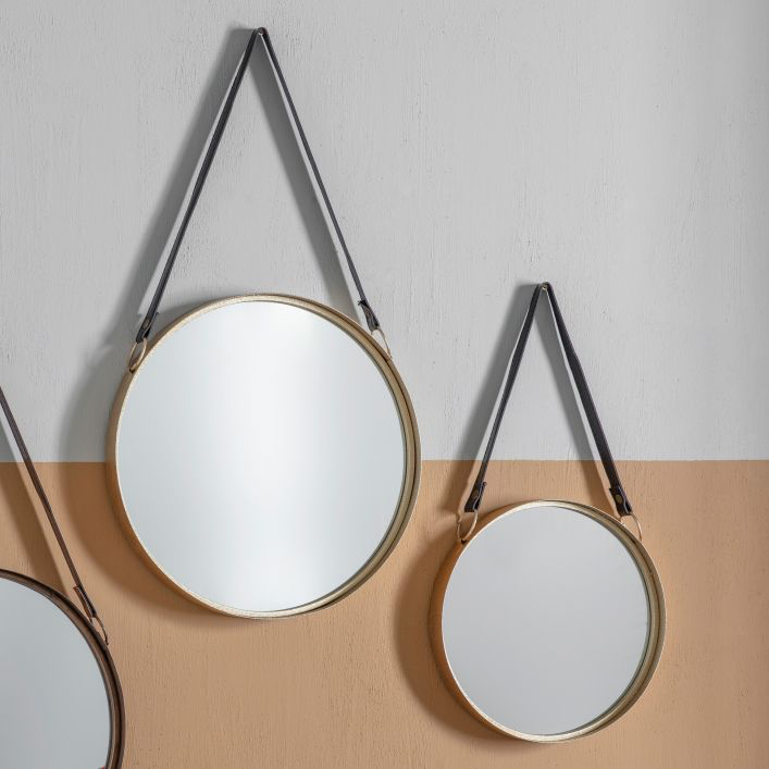 Round Set of 2 Mirrors with Leather Straps