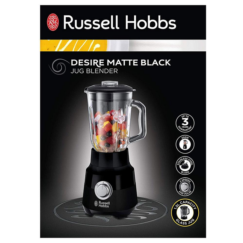 Russell Hobbs Desire Jug Blender Smoothie Maker And Soup Liquidiser 650 W 1.5 Litres – Matt Black