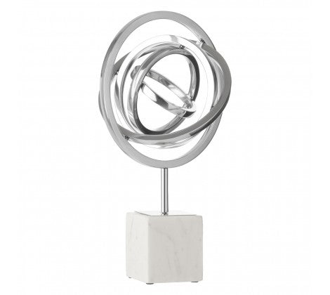 Silver Spiral Sculpture With Marble Block Stand