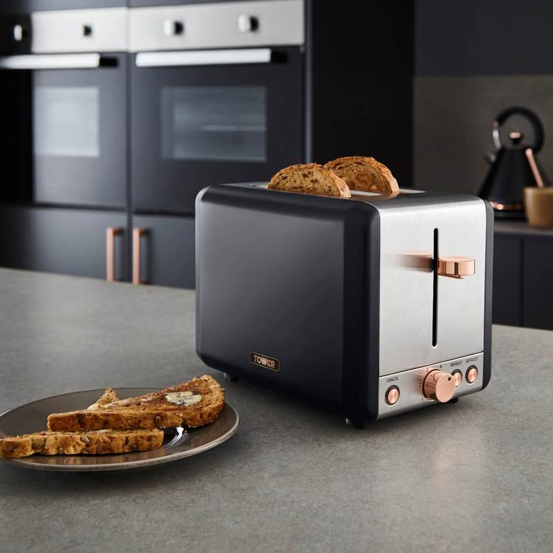 Tower Cavaletto Black & Rose Gold Kettle and 2 Slice Toaster Set