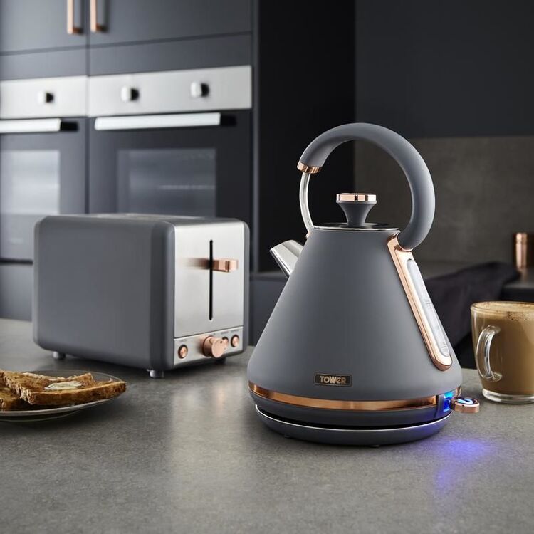 Tower Cavaletto Grey & Rose Gold Kettle and 2 Slice Toaster Set