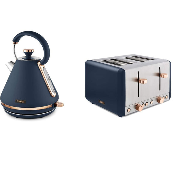 Tower Cavaletto Black & Rose Gold Kettle and 4 Slice Toaster Set
