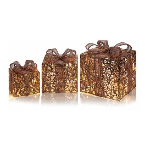 Set of 3 Twinkle Rose Gold Parcels with Warm White LEDs