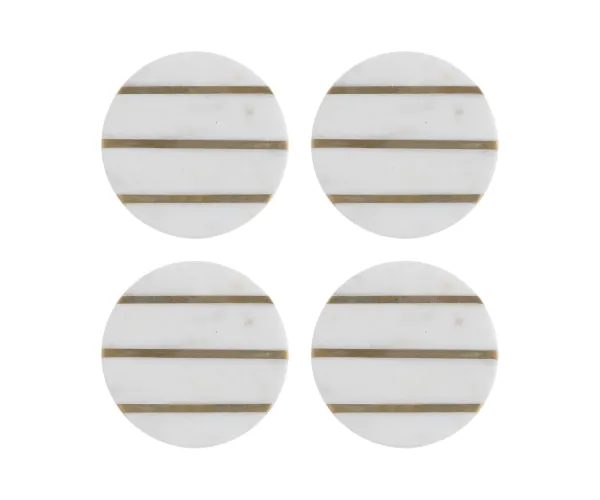 Elements Set Of 4 Marble/Brass Round Coasters