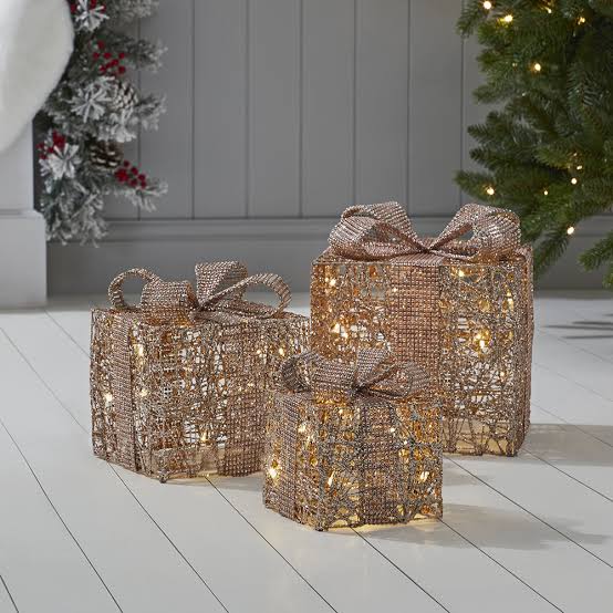Set of 3 Twinkle Rose Gold Parcels with Warm White LEDs