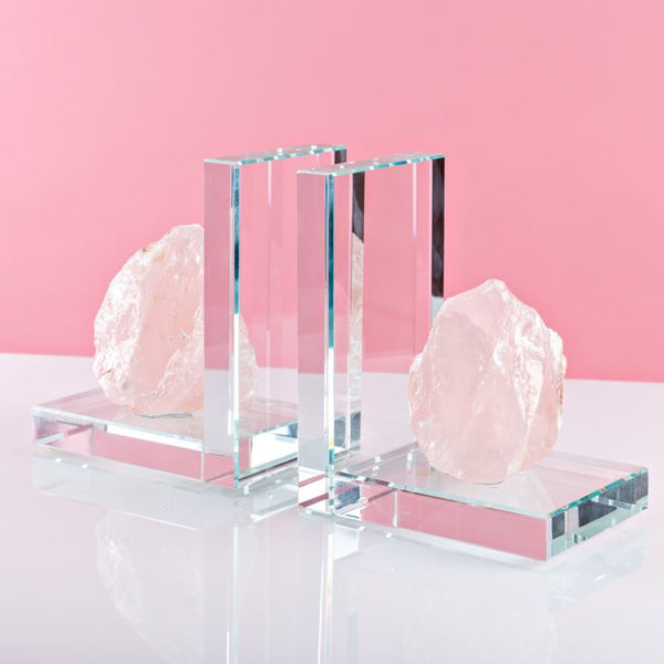 Luxury Pink Crystal Stone & Glass Bookends