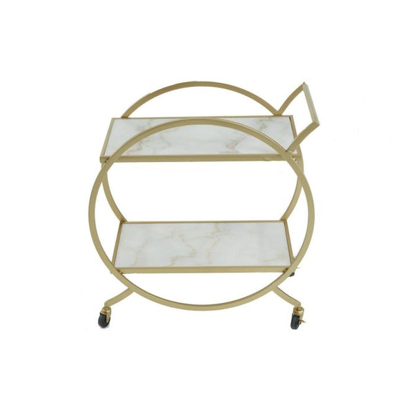 WHITE MARBLE AND GOLD 2 TIER TROLLEY