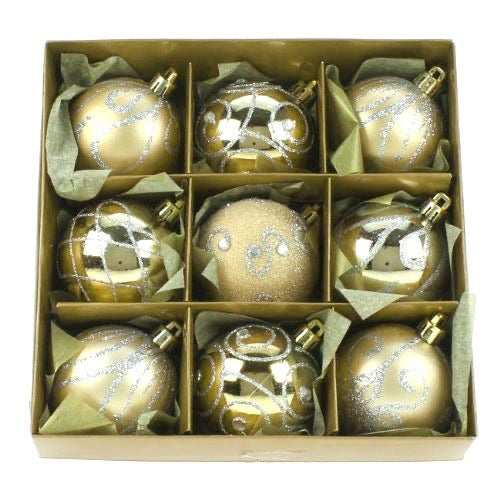 9 x 60mm Decorated Shatterproof Baubles