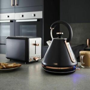Tower Cavaletto Black & Rose Gold Kettle and 2 Slice Toaster Set